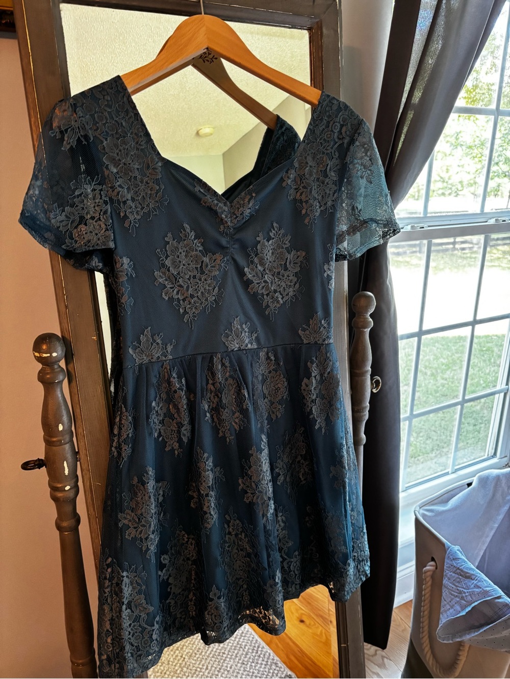 Francesca's Collections Navy Blue Lace Fit & Flare Dress